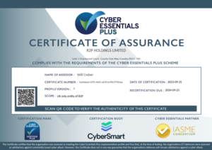 Cyber Essentials Plus certificate